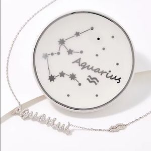 Diamonique Aquarius Zodiac Necklace with Trinket Dish